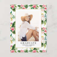 Watercolor Tropical Pattern Photo Graduation