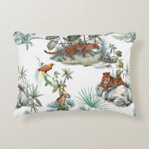 Watercolor tropical pattern with a leopard animal, decorative cushion