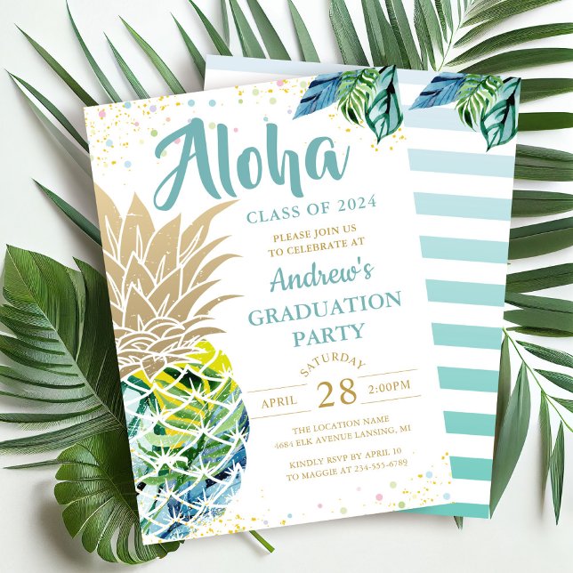 Watercolor Tropical Pineapple Beach Graduation Invitation (Creator Uploaded)
