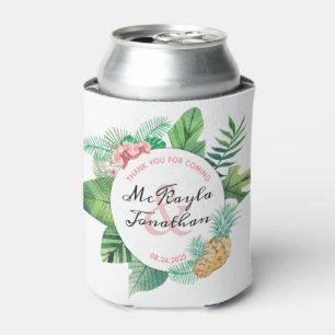 Watercolor Tropical Pineapple Orchid Wedding Favou Can Cooler