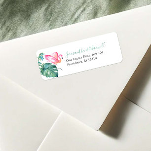 Watercolor Tropical Pink Flamingo Address Labels