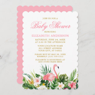Watercolor Tropical Pink Flamingo Baby Shower Invitation