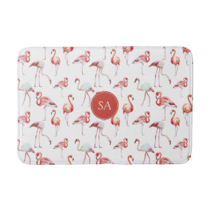 Watercolor Tropical Pink Flamingo Bath Mat