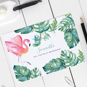 Watercolor Tropical Pink Flamingo Bridesmaid Cards