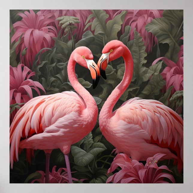 Watercolor Tropical Pink Flamingo Romance Poster (Front)