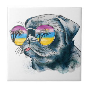 Watercolor Tropical Puppy Ceramic Tile