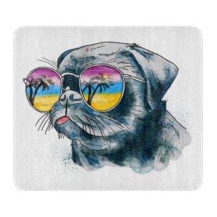 Watercolor Tropical Puppy Cutting Board
