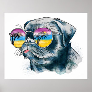 Watercolor Tropical Puppy Poster