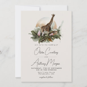 Watercolor Tropical Safari Jungle Giraffe Wedding Invitation