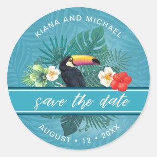 Watercolor Tropical Save the Date Teal ID577 Classic Round Sticker