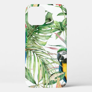 Watercolor tropical seamless pattern with parrots  iPhone 12 case