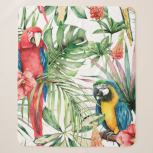 Watercolor tropical seamless pattern with parrots  sherpa blanket