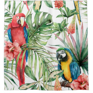Watercolor tropical seamless pattern with parrots  shower curtain
