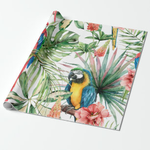 Watercolor tropical seamless pattern with parrots  wrapping paper