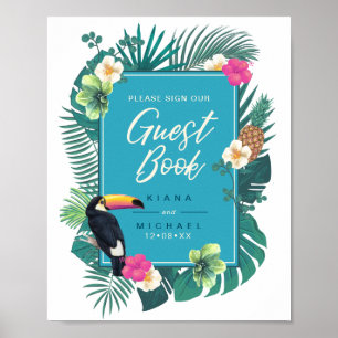 Watercolor Tropical Sign Guest Book Teal ID577