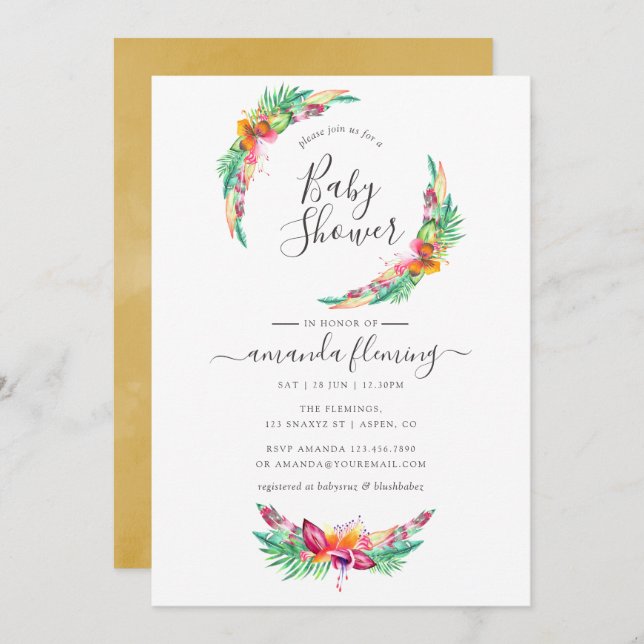 Watercolor Tropical Summer Beach Baby Shower Invitation (Front/Back)