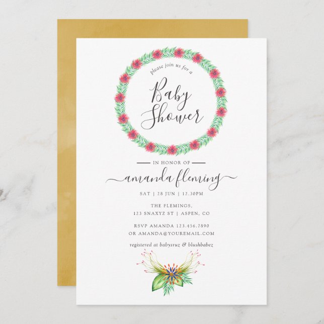 Watercolor Tropical Summer Beach Baby Shower Invitation (Front/Back)