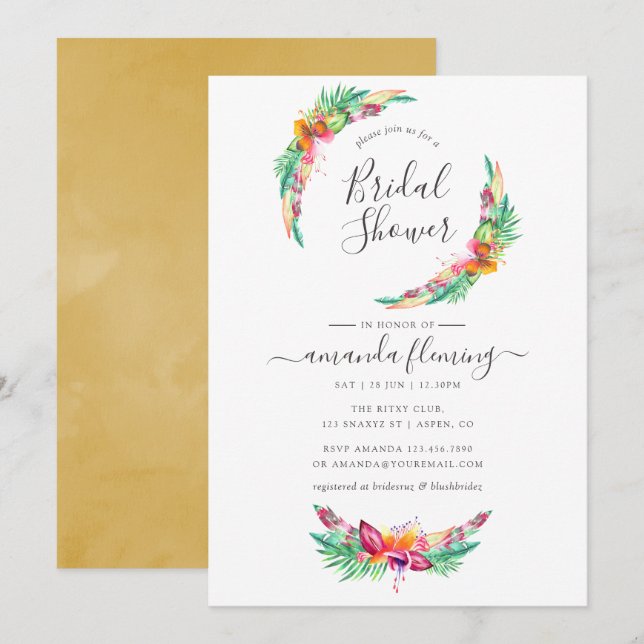 Watercolor Tropical Summer Beach Bridal Shower Invitation (Front/Back)