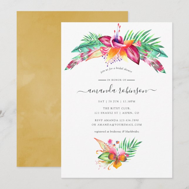 Watercolor Tropical Summer Beach Bridal Shower Invitation (Front/Back)