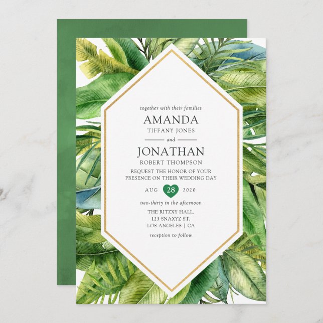 Watercolor Tropical Summer Beach Wedding Invitation (Front/Back)