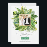 Watercolor Tropical Summer Beach Wedding Photo Thank You Card<br><div class="desc">Tropical summer beach wedding thank you cards customisable to your event specifics.</div>