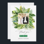 Watercolor Tropical Summer Beach Wedding Photo Thank You Card<br><div class="desc">Tropical summer beach wedding thank you cards customisable to your event specifics.</div>