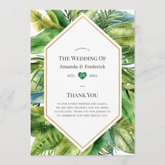 Watercolor Tropical Summer Beach Wedding Program (Front)