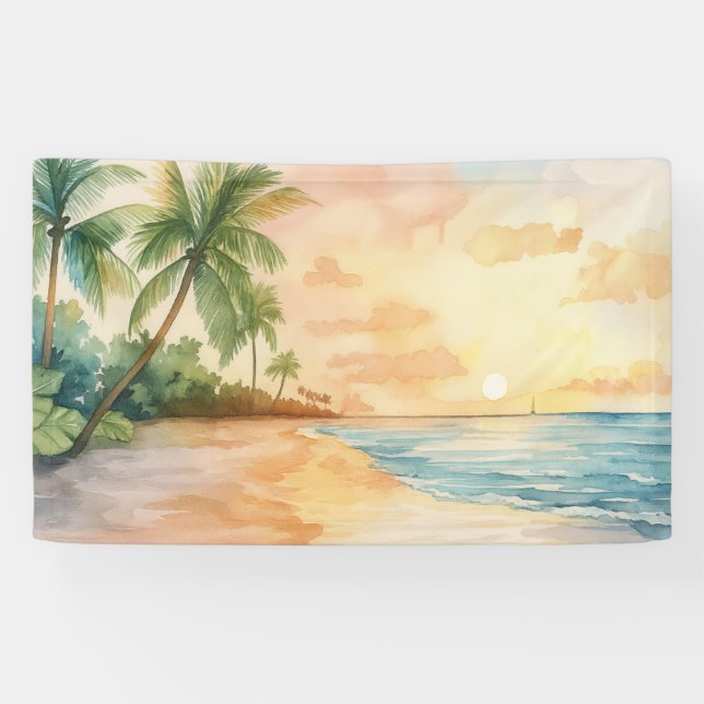 Watercolor Tropical Sunset Banner (Horizontal)