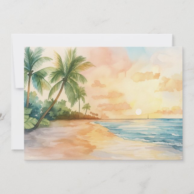 Watercolor Tropical Sunset Invitation (Front)