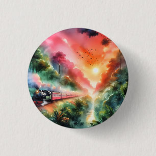 Watercolor Tropical Sunset Train Journey 3 Cm Round Badge