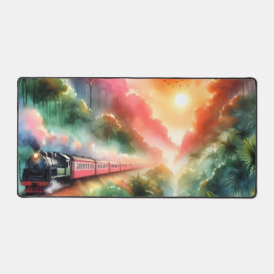 Watercolor Tropical Sunset Train Journey Desk Mat