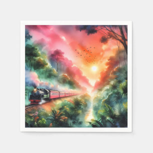 Watercolor Tropical Sunset Train Journey Napkin
