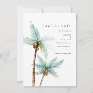 Watercolor Tropical Trees Wedding Save The Date