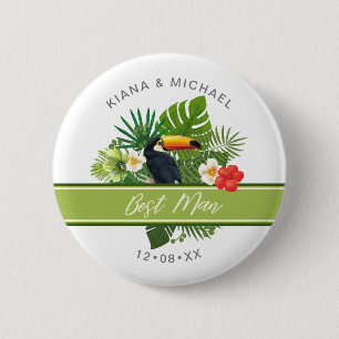 Watercolor Tropical w/Toucan Best Man Green ID577 6 Cm Round Badge