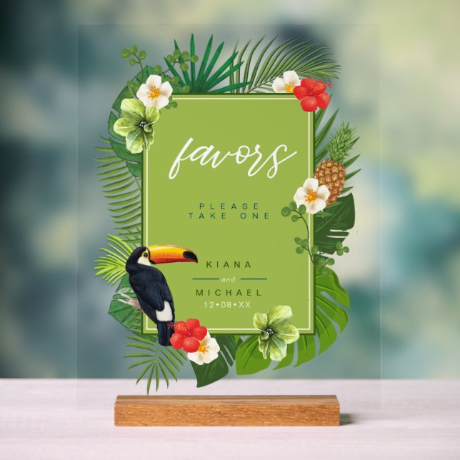 Watercolor Tropical w/Toucan Favours Green ID577 Acrylic Sign (Neutral)