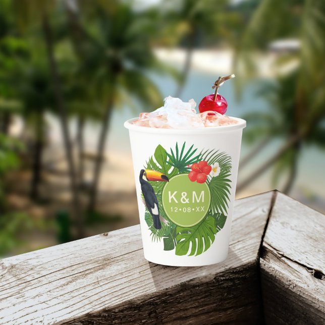 Watercolor Tropical w/Toucan Green ID577 Paper Cups (Creator Uploaded)