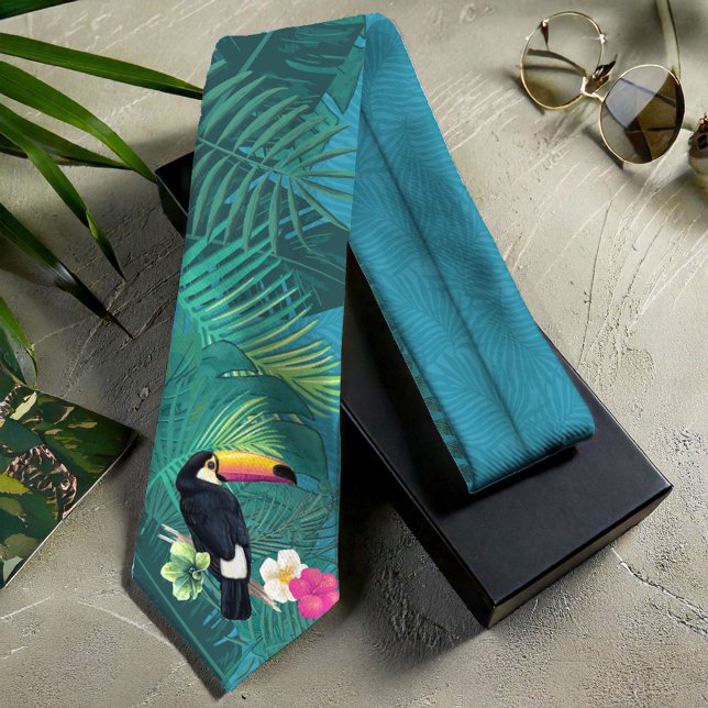 Watercolor Tropical w/Toucan Teal ID577 Tie (Creator Uploaded)