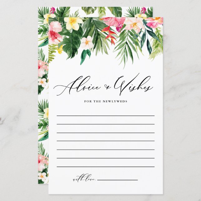 Watercolor Tropical Wedding Advice and Wishes Card (Front/Back)