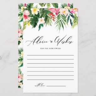 Watercolor Tropical Wedding Advice and Wishes Card