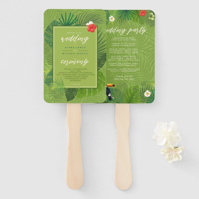 Watercolor Tropical Wedding Party Green ID577 Hand Fan (Front and Back)