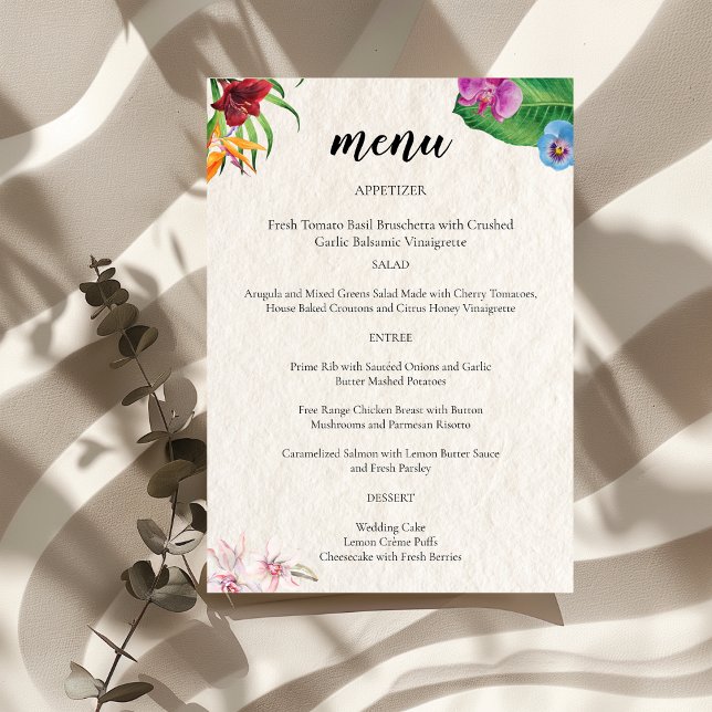 Watercolor Tropical Wedding Table Menu (Creator Uploaded)