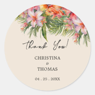 Watercolor Tropical Wedding Thank You Classic Round Sticker