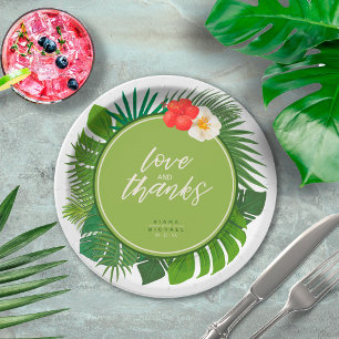 Watercolor Tropical Wedding Thanks Green ID577 Paper Plate