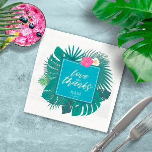 Watercolor Tropical Wedding Thanks Teal ID577 Napkin