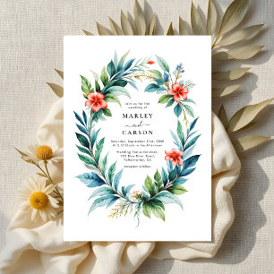 Watercolor Tropical Wreath Greenery Wedding Invitation