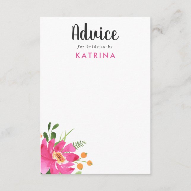 Watercolor Tropics  Bridal Shower Advice Card (Front)