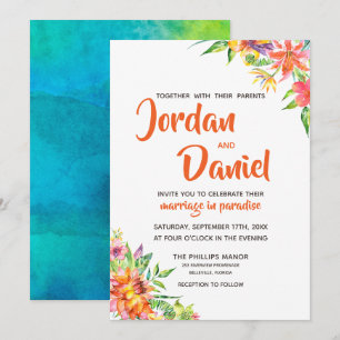 Watercolor Tropics Floral Chic Destination Wedding Invitation