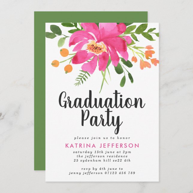 Watercolor Tropics Graduation Party Invitation (Front/Back)