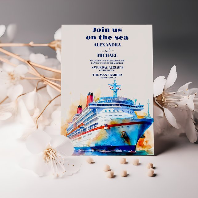 Watercolor Tropics Seascape Beach Cruise Wedding Invitation (Creator Uploaded)