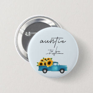 Watercolor Truck with Sunflowers Auntie To Be 6 Cm Round Badge